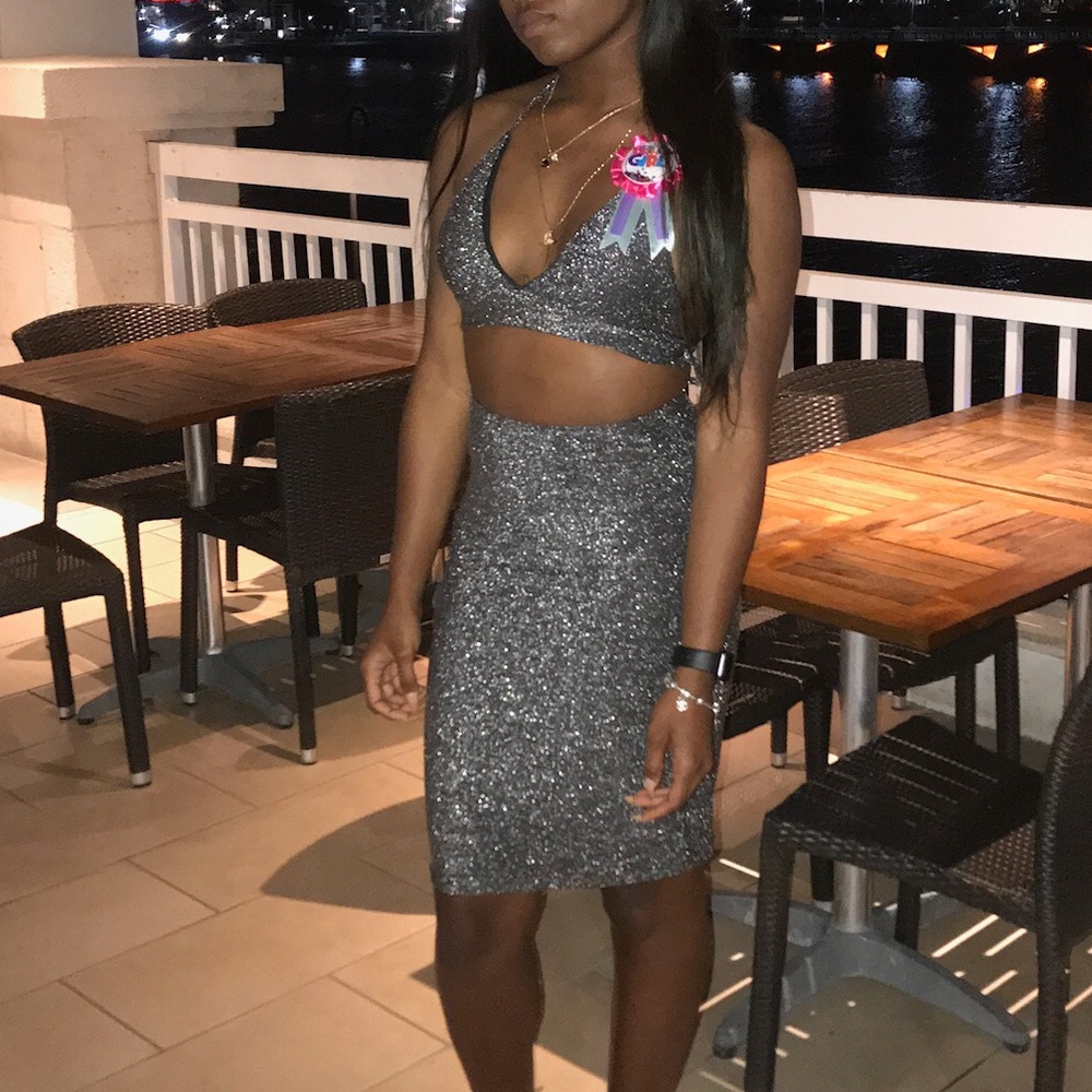 Space gray glitter two piece